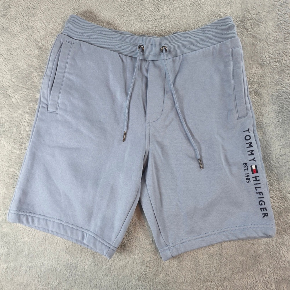 Tommy Hilfiger Men Small Light Blue Fleece Shorts Drawstring‎ Casual